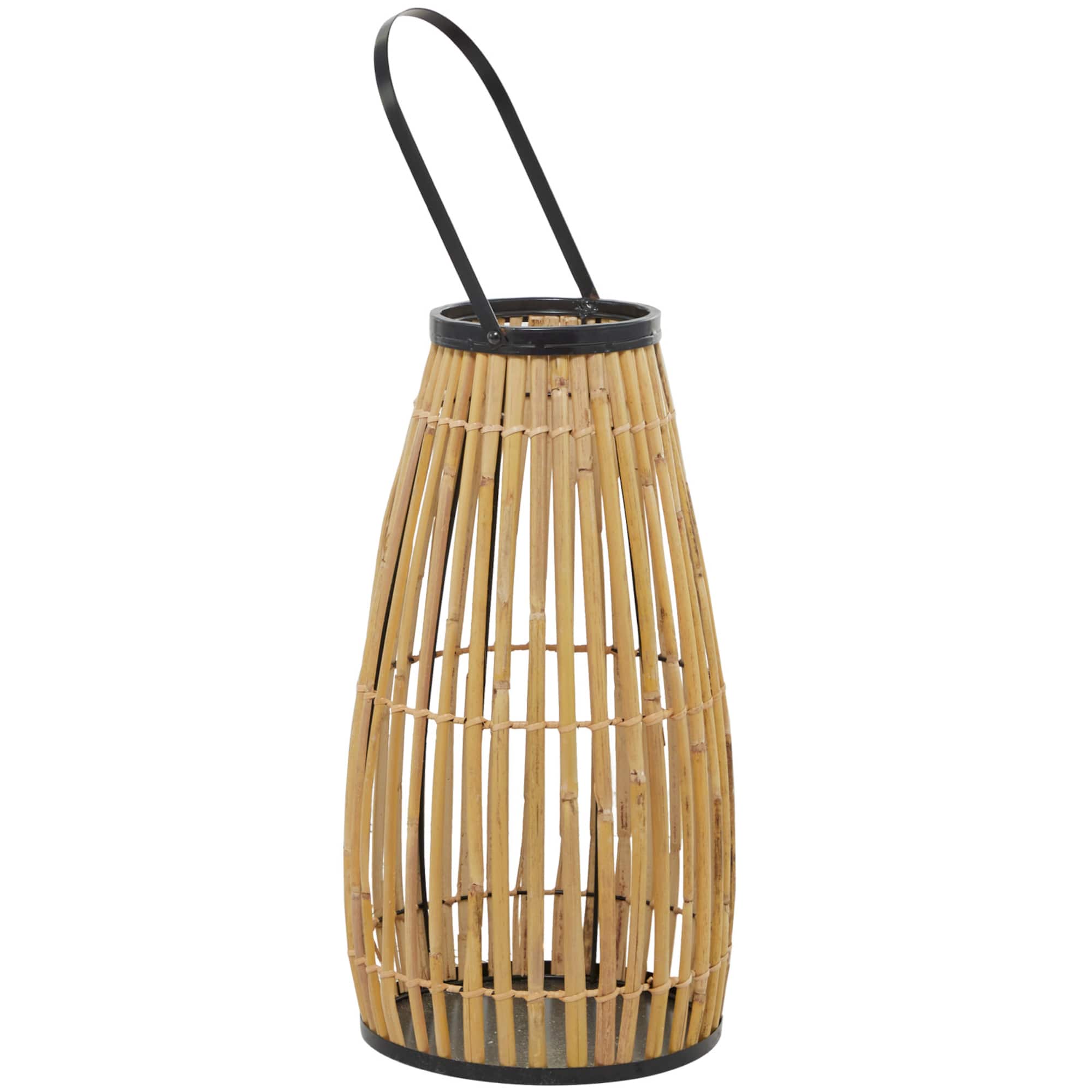 20" Brown Wicker Handmade Slatted Frame Candle Lantern with Handle